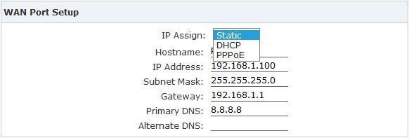 Step 2. Configure the network information There are three types of network connection. They are Static, DHCP, PPPoE(Point-to-Point Protocol over Ethernet).