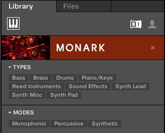 KOMPLETE KONTROL Browser Searching and Loading Files from the Library The MONARK