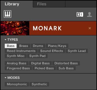 In order to find a bass sound, you first select the Bass tag from the TYPES filter.