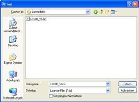 Choose License File Select the license file (e.g. CT000_V5.lic) and select Open from the dialog.