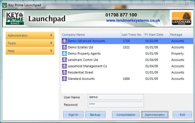 2. CREATING A COMPANY Double click on the new desktop icon to start the KEYPrime Launchpad Key Launchpad controls access to and maintenance of the accounts and property