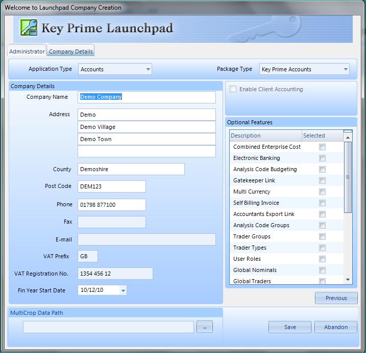 Now choose Create New Company Enter a user name and password for the new company and click Next.