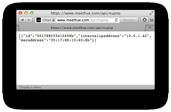 If you don t know the IP adress of the Bridge, visit this website with a web browser on your Mac: https://www.meethue.