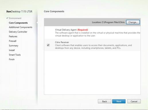 Uncheck the Citrix Receiver agent and then click Next Uncheck the components for