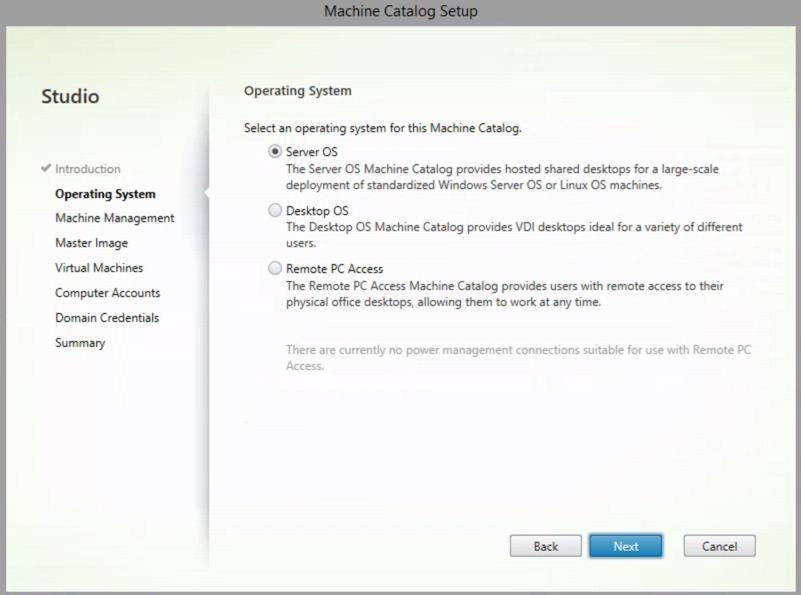 In the Operating System section select Server OS for