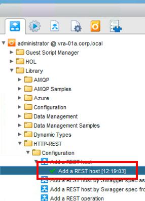 Verify the Add a REST host workflow run was successful The workflow token Add a REST host should