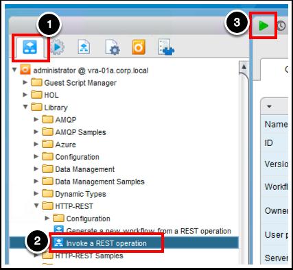 Invoking REST operations via vrealize Orchestrator NSX Manager from the lab has been added to vrealize Orchestrator as a REST host and one REST operation has been created.