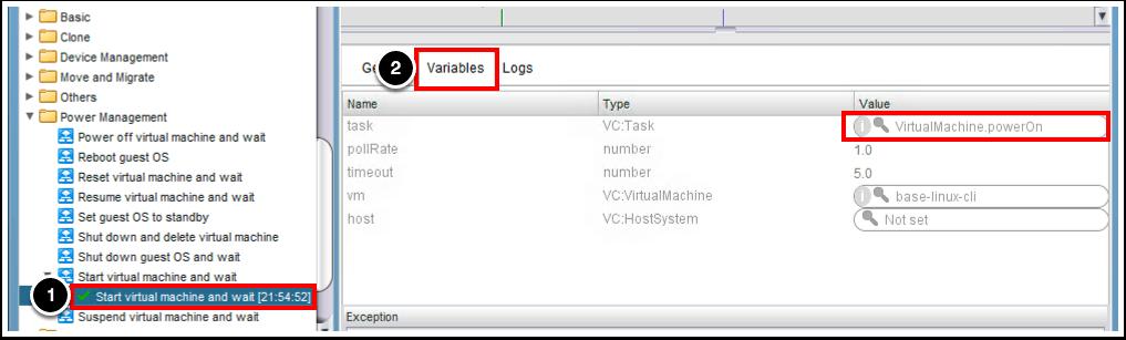 Verify in vro client 1. Expand Start virtual machine and wait Select the last token 2.