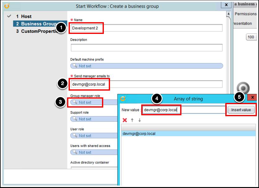 Specify business group configuration 1. Enter the name for the new business group: Development 2 2.