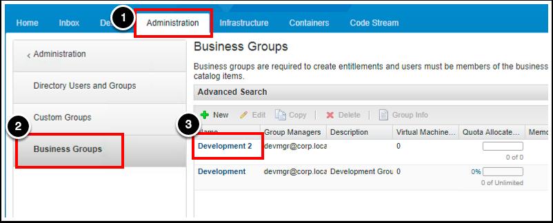 Verify new business group 1. Select the Administration tab 2.