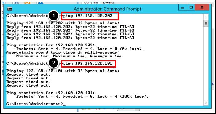 Ping the new IP 1. Enter the command and Press Return ping 192.168.120.