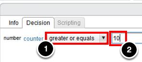 Configure Decision 1. In the Decision tab in the lower pane, click the dropdown menu and change the value to greater or equals 2.