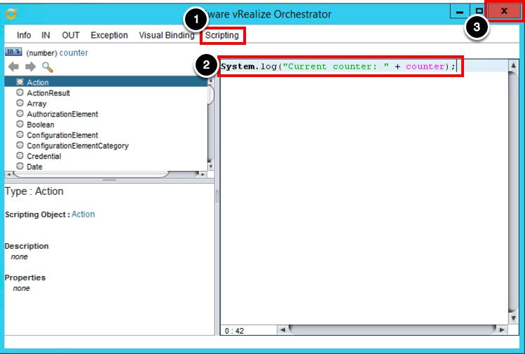 Add Script to Log Counter Value 1. Select the Scripting tab 2. Enter the following code: System.