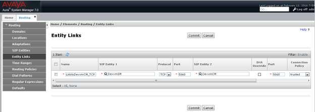 6.4. Add Entity Links A SIP trunk between Session Manager and a telephony system is described by an Entity link.
