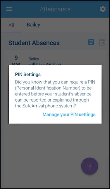 On the Manage your PIN Settings screen, the parent can choose the district in which the student is enrolled (if the parent has students enrolled in more than 1 district).