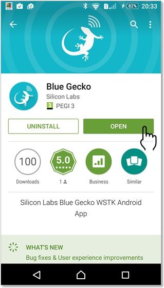 The Blue Gecko App consists of three demos selectable from the main menu of the App: Health Thermometer Bluetooth Beaconing Key Fobs The fourth main menu option is Bluetooth Browser, which enables
