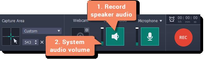 To enable recording system audio, click the speaker icon on the recording panel. 2.
