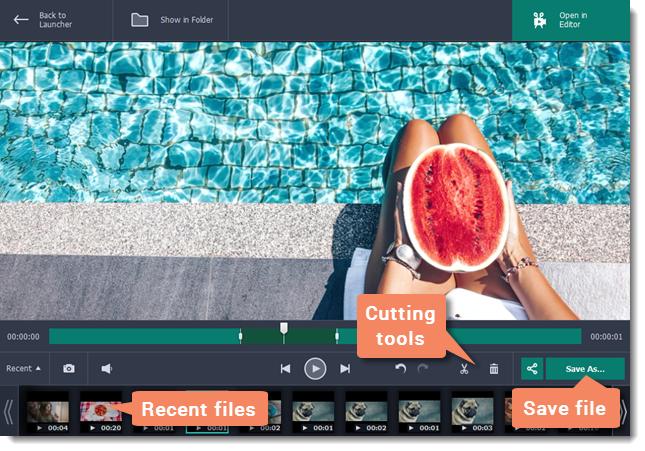Editing captured files When you end a recording, the player window will open, where you can view the finished video, save videos to a different format, and edit videos and screenshots.