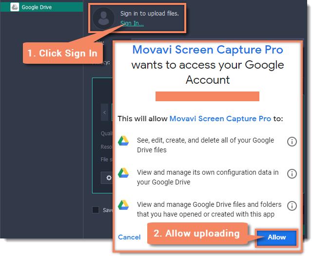 The authentication page will open in your browser. 2. Sign in to your account and click Allow to let Movavi Screen Capture Pro upload videos.