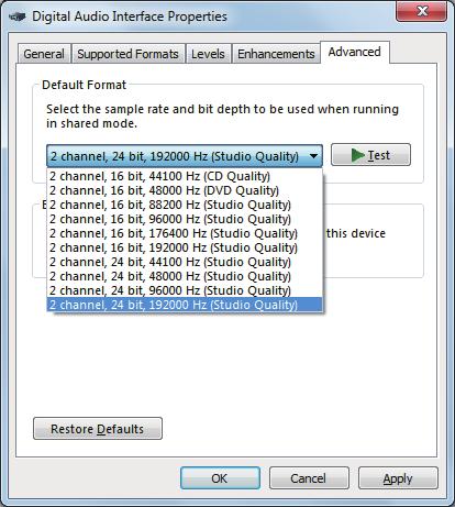 SA-KI RUBY t Click the Advanced tab. y Select the sampling rate and bit rate to be applied to the D/A converter.