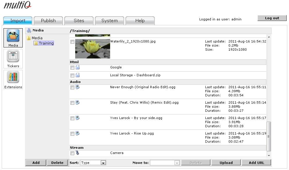 Figure 149. Next is the Dashboard.zip configuration that looks the same as for other kinds of media spots. Figure 150. The Dashboard.zip is now available as a web spot in the media archive.