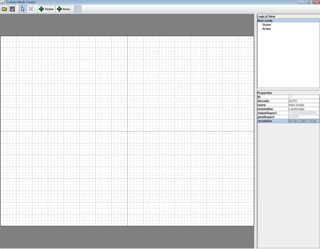 Figure 116. In the mode editor, select the correct resolution of the screen (in this case SXGA 1280x1024 pixels).