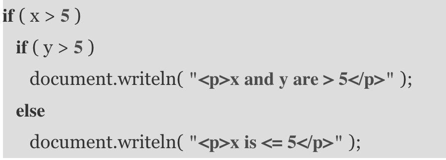 This statement tests whether x is greater than 5. If so, execution continues by testing whether y is also greater than 5.