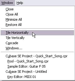 Window handling Generally, Cubase SE windows are handled according to the standard procedures.