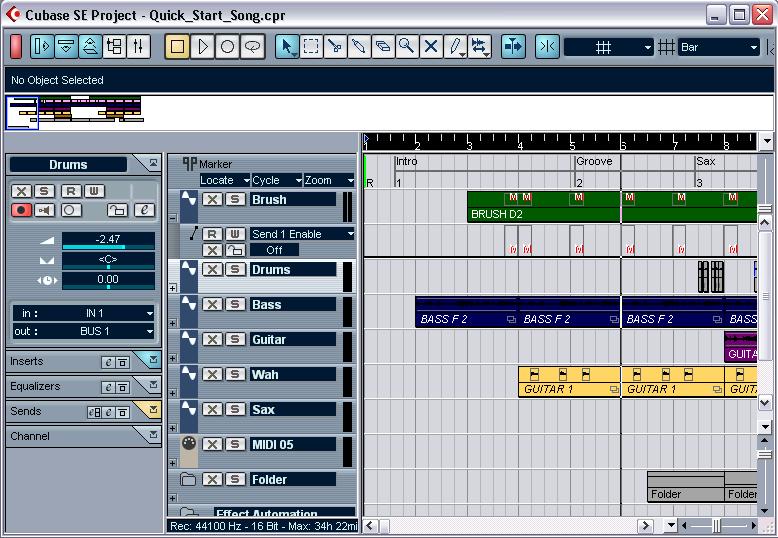 The main windows in Cubase SE The Project window The Project window is the main window in Cubase SE.