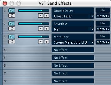 VST Send Effects The VST Send Effects rack is where you select and activate Send Effects.