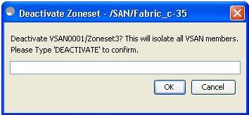 Zone Sets Chapter 5 Figure 5-20 Deactivate Zoneset Dialog Box Enter deactivate in the text box and then click OK.