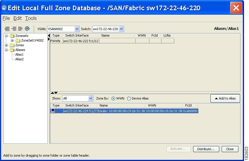 Zone Sets Chapter 5 Choose Zone > Edit Local Full Zone Database. You see the Select VSAN dialog box. Select a VSAN and click OK.