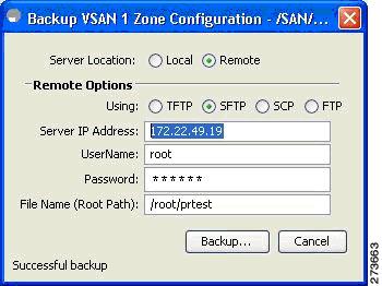 Chapter 5 Zone Set Duplication Figure 5-31 Edit Local Full Zone Database Choose File > Backup > This VSAN Zones to back up the existing zone configuration to a workstation using TFTP, SFTP, SCP, or