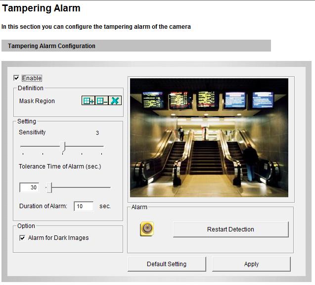 4 Administrator Mode Figure 4-9 To configure the tampering alarm: 1. Select the Enable option. 2.