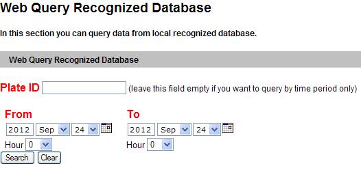 4.3.9 Inquire Recognized Database Note this function is only available for GV-LPR1200. You can enquire the history of a plate number from the database stored in a memory card.