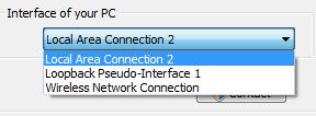 7. Choose the PC interface used to connect to the unit.. 8. Once all required values are entered, the Contact button will become active.