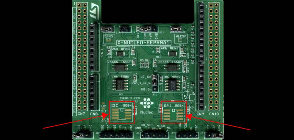 UM80 External EEPROMs External EEPROMs You can easily solder a specific EEPROM density I²C or SPI to be used with the X-NUCLEO-EEPRMA expansion board.