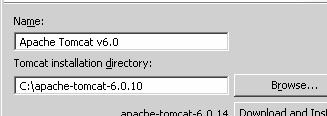 In the next dialog, browse to your Tomcat install directory, and click Finish * If you use a Tomcat version other than 6.