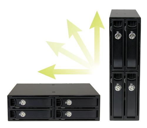 The backplane can be mounted either vertically or horizontally, for error-free tray insertion and maximum compatibility with servers or desktop computers.