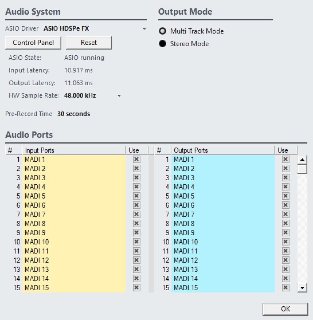 Setting Up Nuendo Live Audio Settings Audio System Audio System on page 8 Output Mode on page 9 Audio Ports on page 9 In the Audio System section of the Settings dialog, you can select the ASIO