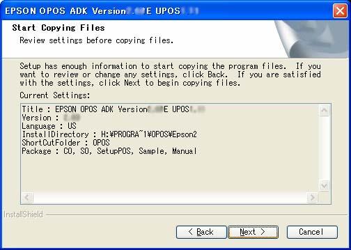 (9) The Start Copying Files dialog box is displayed. This dialog box shows the information that has already been set. Confirm the contents and select the [Next] button.