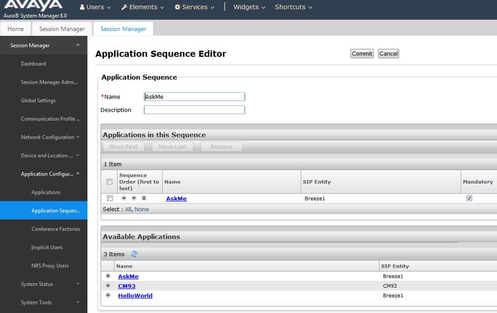 Next, Select Application Sequences from the left hand menu and from the Application Sequences screen click on New.