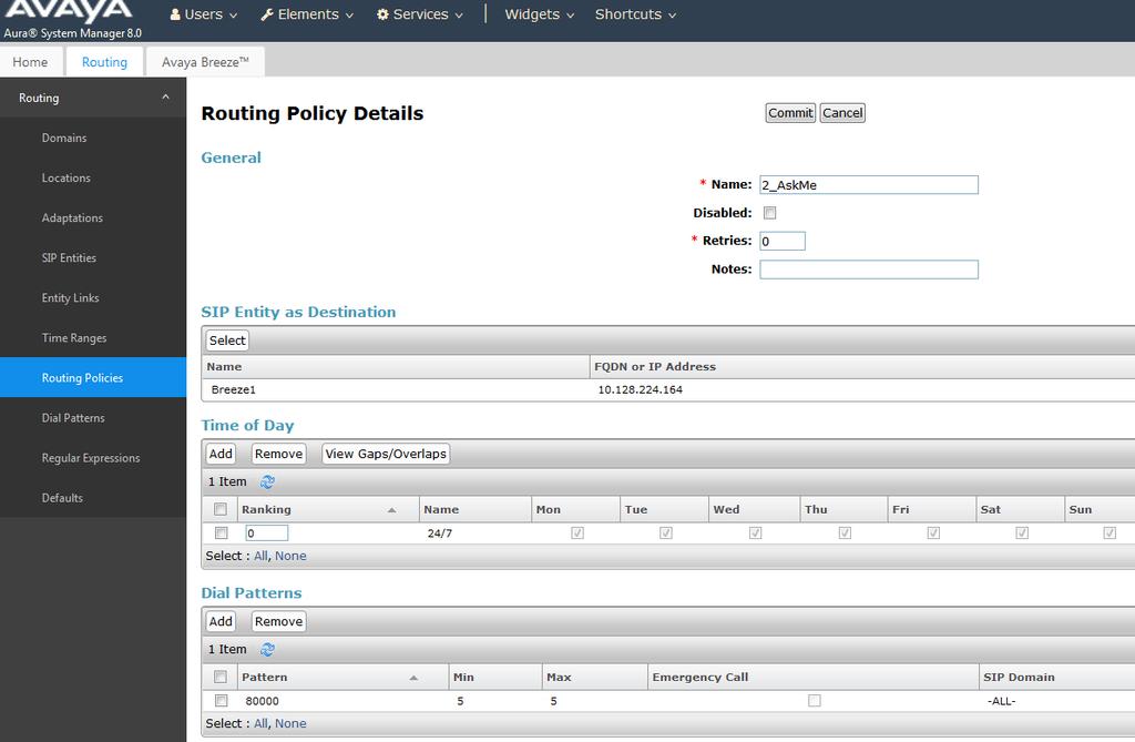 6.3. Add the Routing Policy for AskMe Callable Service Click on Routing Policies from the routing menu. Click on New.