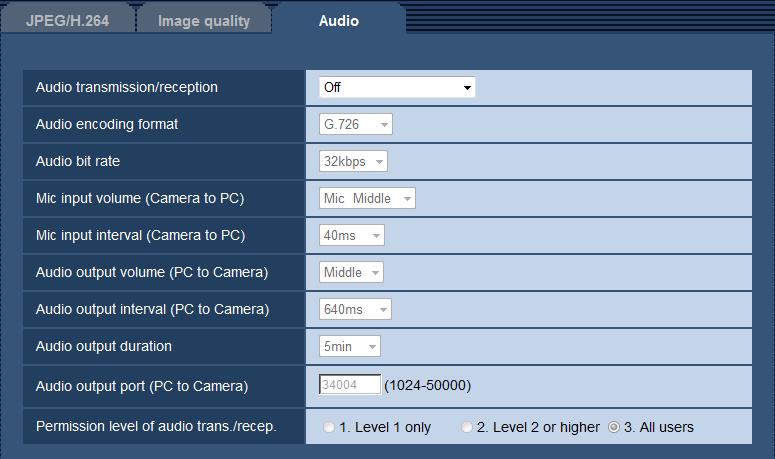 11 Configure the settings relating to images and audio [Image/Audio] 11.11 Configure the settings relating to audio [Audio] Click the [Audio] tab on the Image/Audio page.