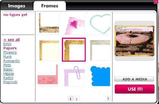 Adding a Frame Use menu on left to view and select a frame around image Click USE IT to