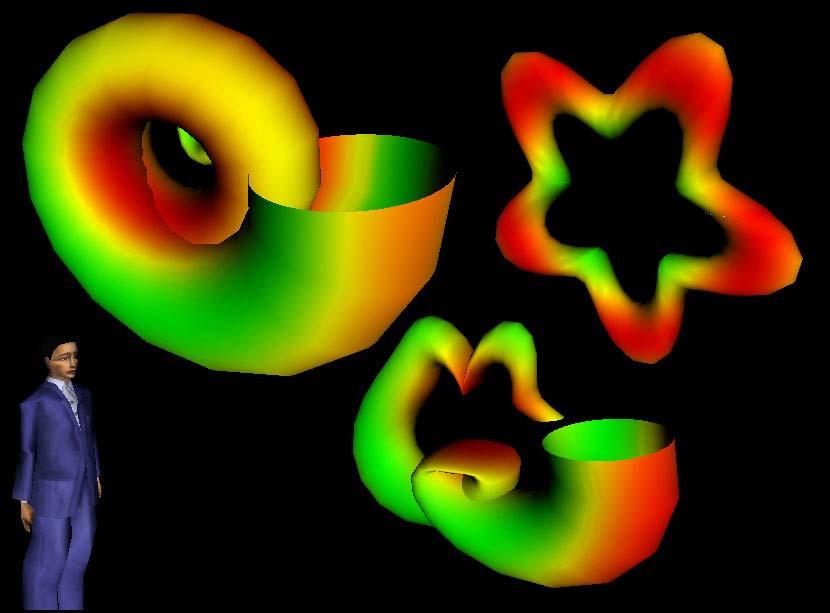 3.3 Examples of shape metamorphoses With the proposed FVRML prototypes and scripts, animated shape metamorphoses can be easily defined as time-dependent transformations of shape s geometry, 3D