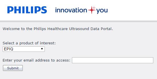 To access the Philips Healthcare Ultrasound Data Portal, Using a browser, to navigate to the link below. Select the ultrasound product of interest.