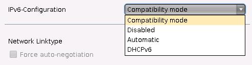 IPv6 configuration Network link type Here, you can choose a configuration type for operation with IPv6. You will find further details in a best practice document (http://edocs.igel.com/index.