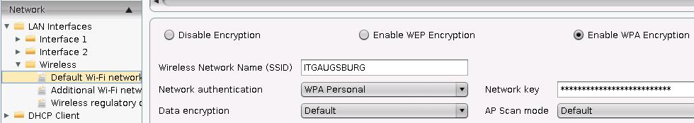 8.2.2. Configure Connections in the Setup Menu path: Setup > Network > LAN Interfaces >Default Wi-Fi network In the Default Wi-Fi network and Additional Wi-Fi networks areas, you can configure