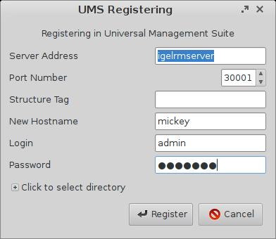 2. In the System area, launch the UMS Registering application. Figure 25: Remote Administration 3. Enter the Server Address, Login and Password for your UMS server.